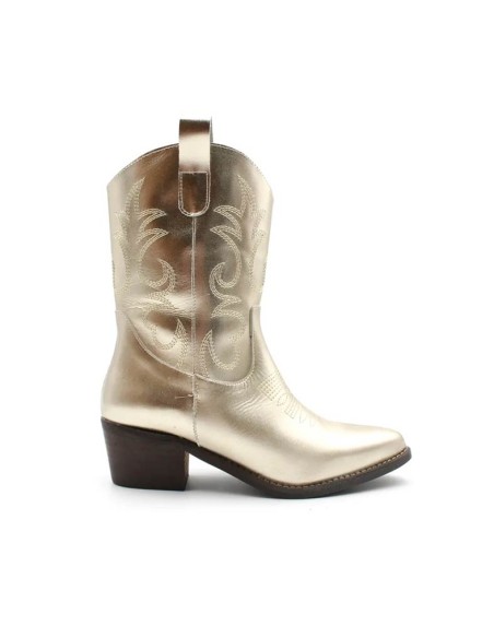 Botín campero dorado de piel para mujer