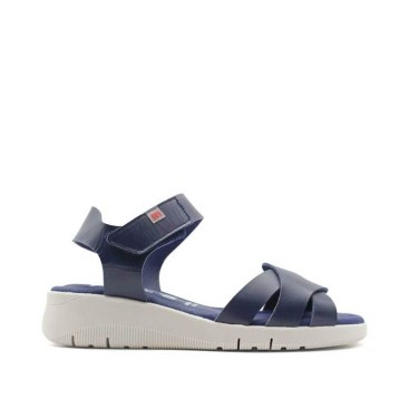sandalias cuña azul marino de piel