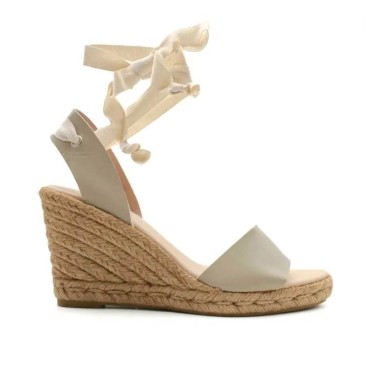 Sandalias piel Grises con cuña de esparto