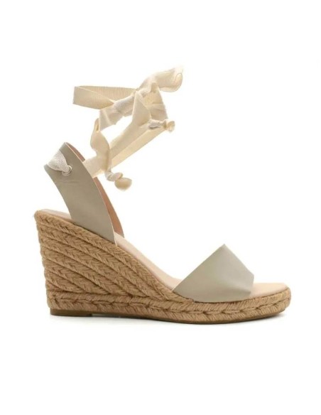 Sandalias piel Grises con cuña de esparto