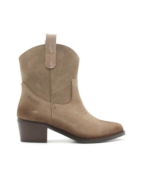 Botín cowboy taupe de serraje para mujer