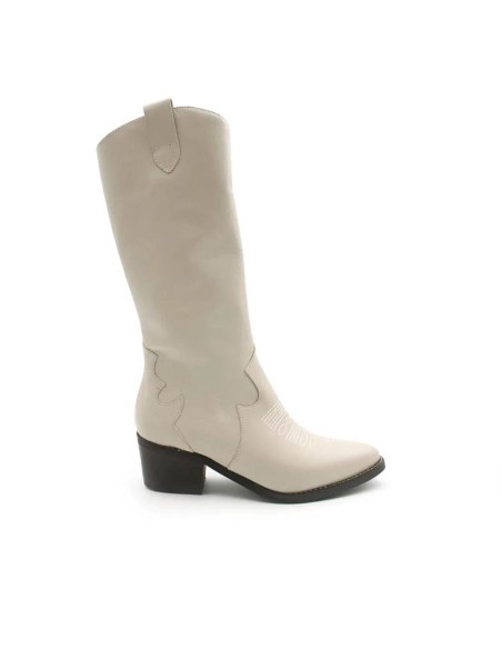 Bota cowboy beige de piel