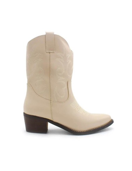 Botín western beige de piel para mujer