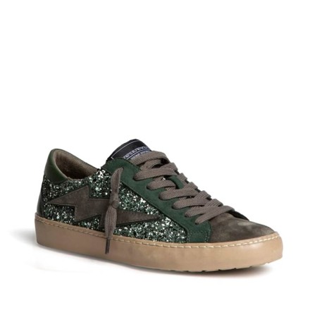 Zapatillas Corina M6500 glitter verde con cordones vista frontal