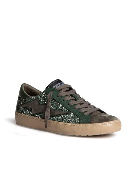 Zapatillas Corina M6500 glitter verde con cordones vista frontal