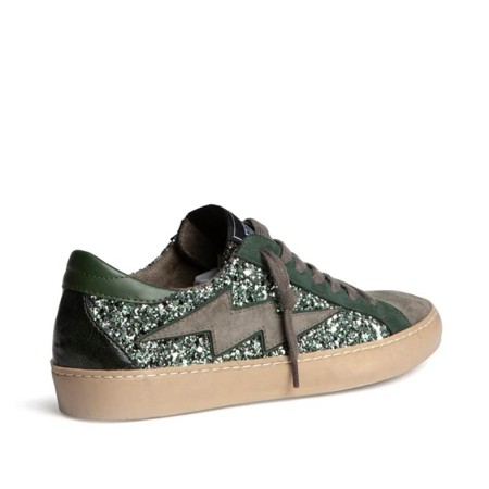 Zapatillas Corina rayo glitter verde vistas desde el talón
