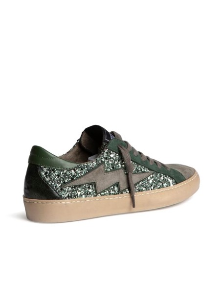 Zapatillas Corina rayo glitter verde vistas desde el talón