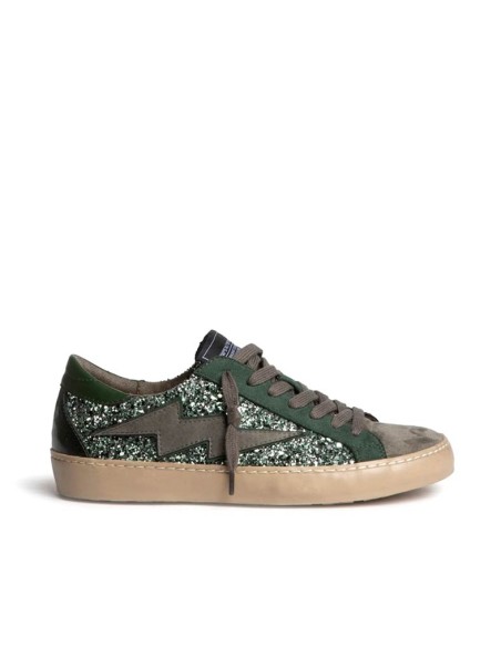 Zapatillas Corina rayo verde con purpurina vista lateral