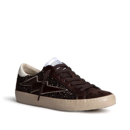 Zapatillas Corina M6500 marrones con purpurina y cordones en perspectiva