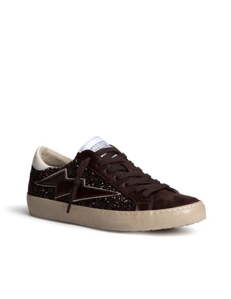 Zapatillas Corina M6500 marrones con purpurina y cordones en perspectiva
