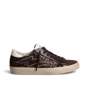 Zapatilla glitter mujer Corina Rayo marrón vista lateral con suela caramelo