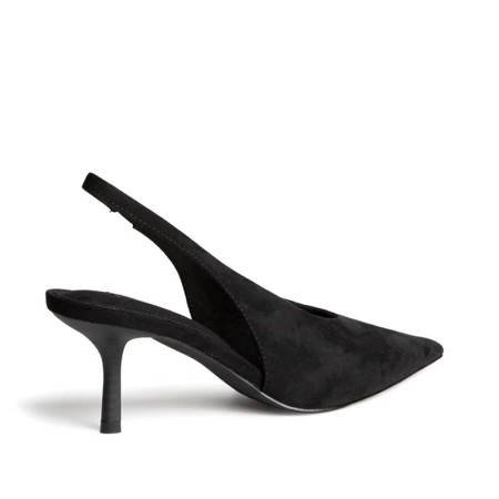 Talón de zapato destalonado negro con tira trasera elástica
