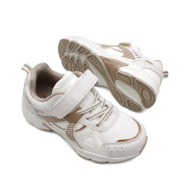 Deportivas niña blancas y beige con suela ligera y zonas de goma