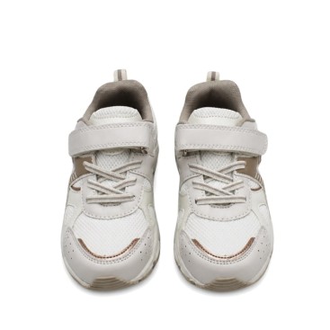 Deportivas niña blancas y beige con cordón elástico y velcro frontal