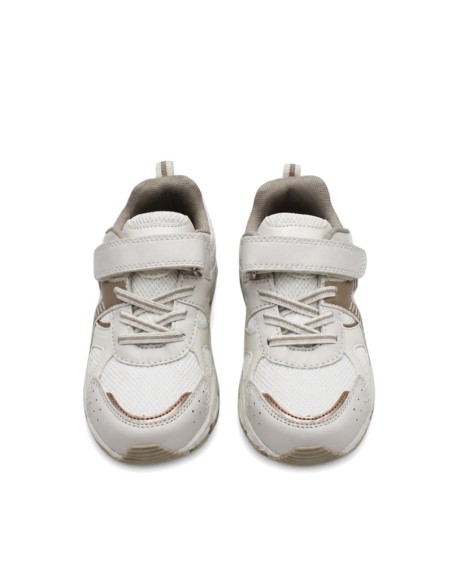Deportivas niña blancas y beige con cordón elástico y velcro frontal
