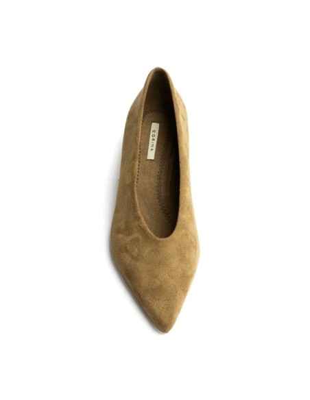 Zapato tacón kitten de mujer en color camel vista superior