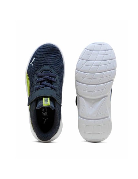 Zapatillas Puma infantiles azul marino con velcro y suela blanca