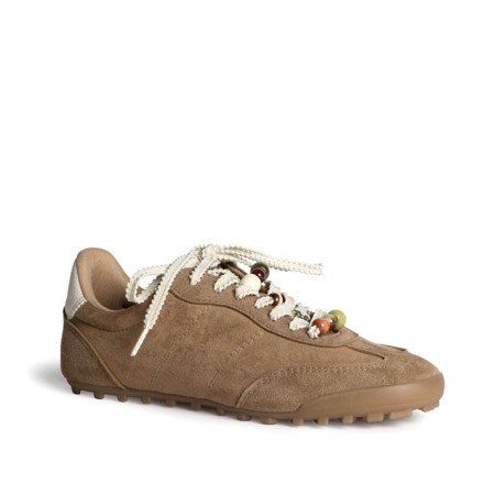 Zapatillas casual camel mujer con cordón decorativo de abalorios