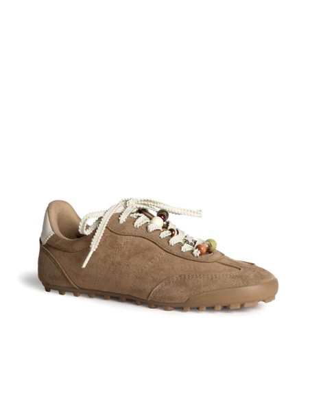 Zapatillas casual camel mujer con cordón decorativo de abalorios