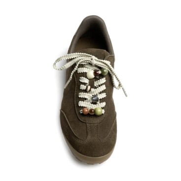 Zapatilla con abalorios verde kaki Corina M6510 vista frontal