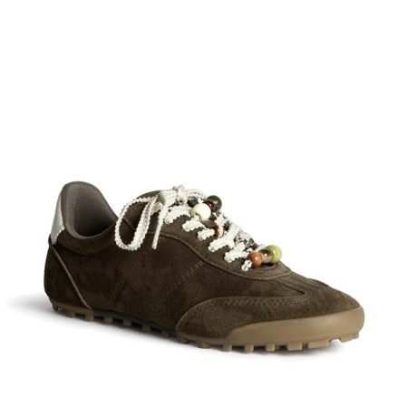 Zapatillas con abalorios verde kaki de mujer vista en perspectiva