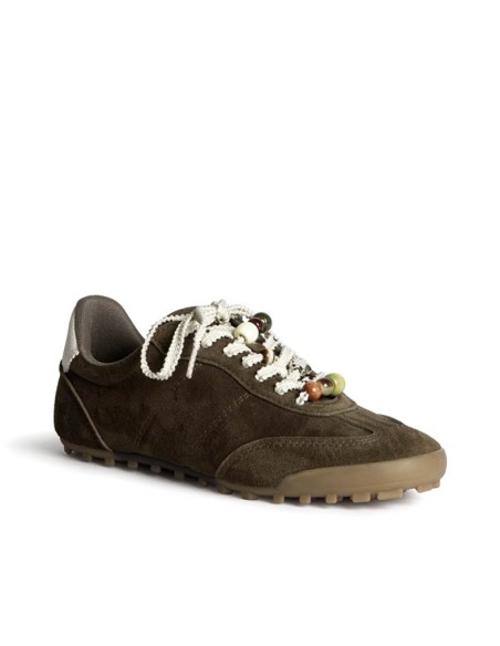 Zapatillas con abalorios verde kaki de mujer vista en perspectiva