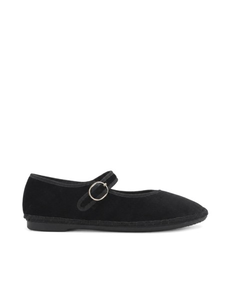 Merceditas negras terciopelo mujer Corina M6590 con pulsera y hebilla lateral.