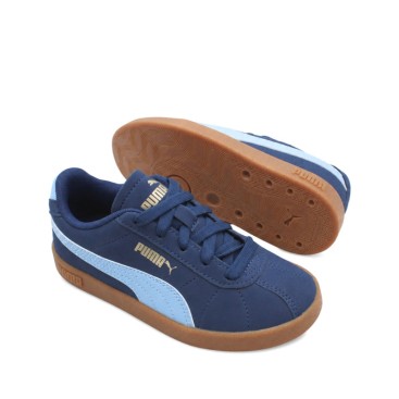 Zapatillas Puma Club II PS niño azul marino con cordones y logo dorado