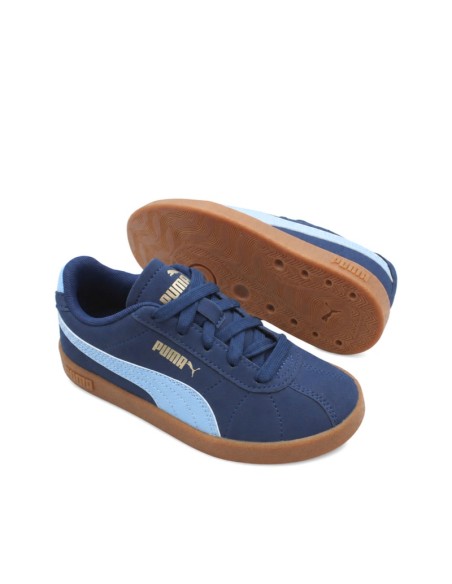 Zapatillas Puma Club II PS niño azul marino con cordones y logo dorado
