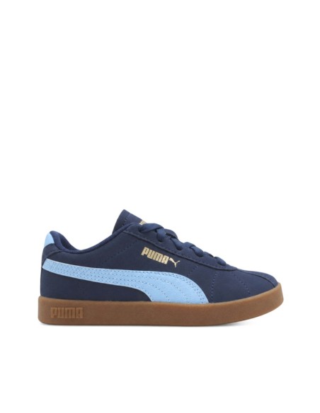 Puma Club II PS azul marino niño con franja celeste y suela caramelo