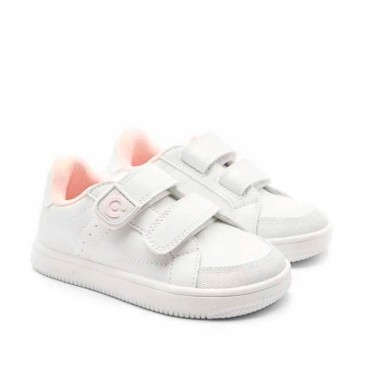 Zapatillas niña barefoot blancas y rosa Conguitos con cierre de velcro