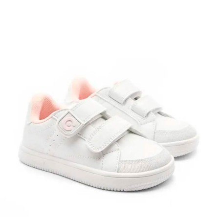 Zapatillas niña barefoot blancas y rosa Conguitos con cierre de velcro