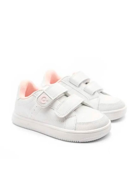 Zapatillas niña barefoot blancas y rosa Conguitos con cierre de velcro