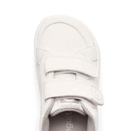 Detalle del empeine de las zapatillas respetuosas Conguitos blancas con doble velcro