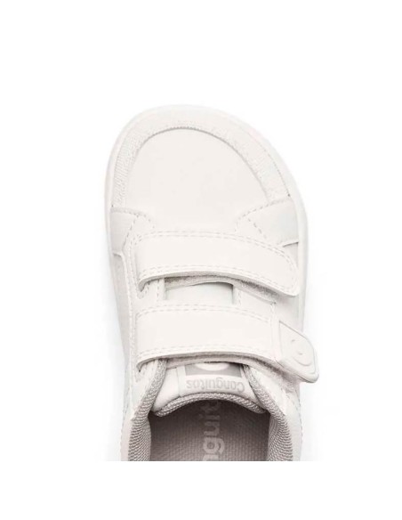 Detalle del empeine de las zapatillas respetuosas Conguitos blancas con doble velcro