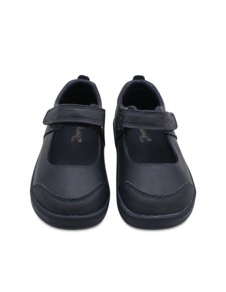 Zapato colegial barefoot azul marino para niña con cierre adherente