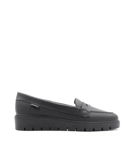 mocasín colegial niña azul marino vista lateral con suela de goma dentada