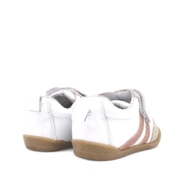 Zapatillas blancas y rosa niña con suela de goma sin drop vista trasera