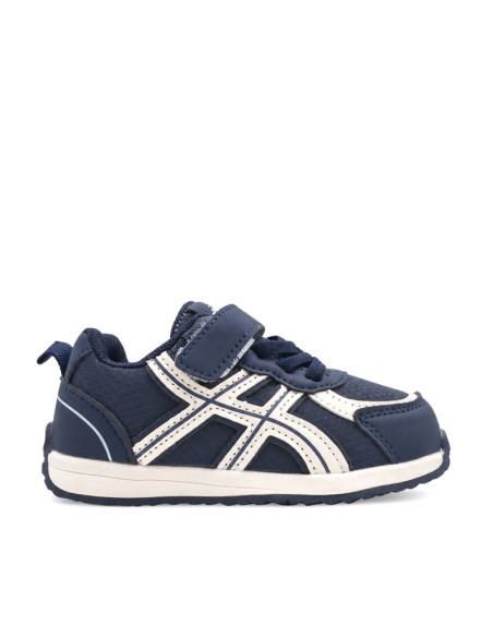 Deportivas niño azul marino con velcro y detalles beige