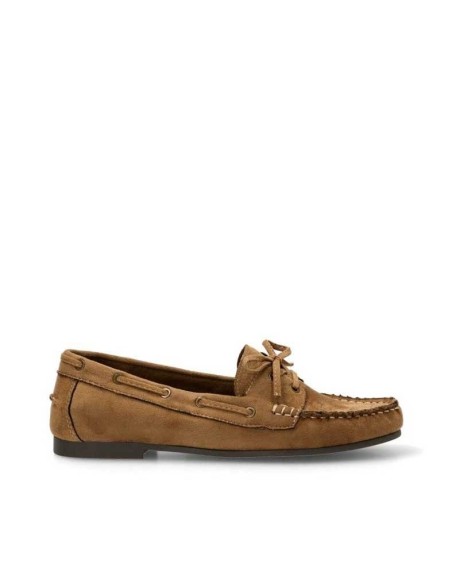 Zapato náutico mujer camel Corina de antelina vista lateral