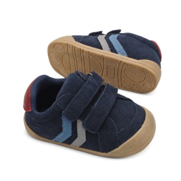 Zapatillas barefoot niño azul marino con doble velcro y suela de goma sin drop