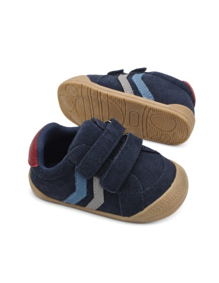Zapatillas barefoot niño azul marino con doble velcro y suela de goma sin drop