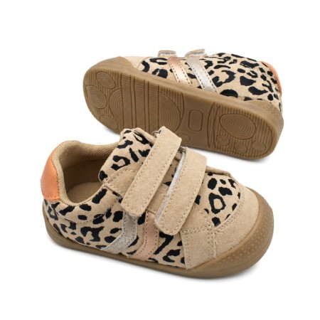 Zapatillas leopardo niña con velcro y suela de goma barefoot