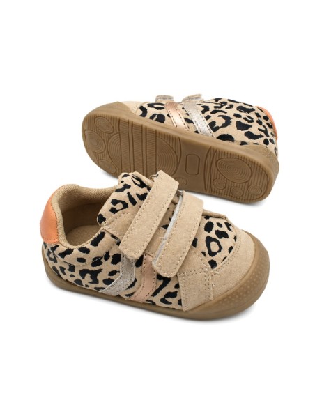 Zapatillas leopardo niña con velcro y suela de goma barefoot