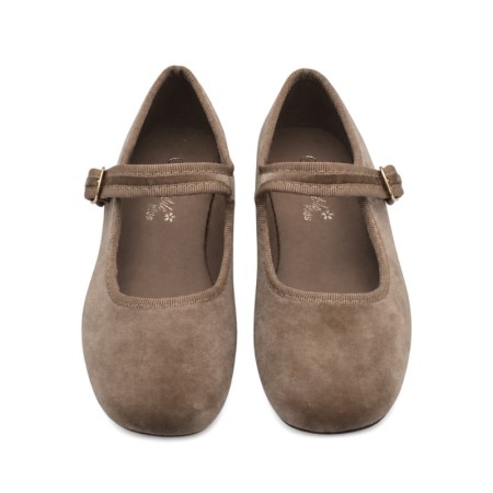 Merceditas infantiles taupe con pulsera y hebilla metálica