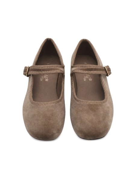 Merceditas infantiles taupe con pulsera y hebilla metálica