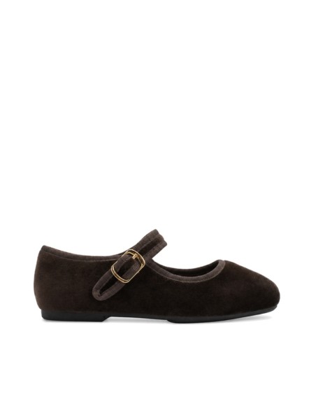 Mercedita marrón chocolate de terciopelo para niña vista lateral
