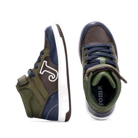Zapatillas botín niño Joma Berry verdes con detalles marrones y azul marino