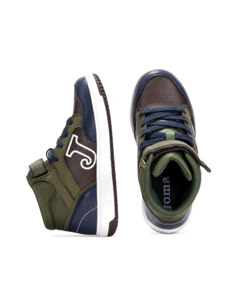 Zapatillas botín niño Joma Berry verdes con detalles marrones y azul marino