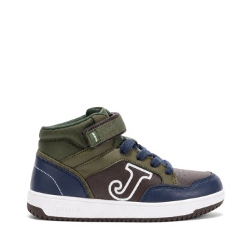 Zapatilla botín niño Joma Berry verde marrón y azul marino vista lateral